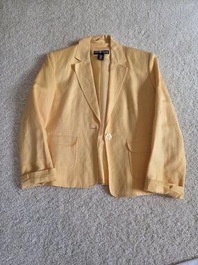 Norton McNaughton Yellow Single-Button Linen Blazer